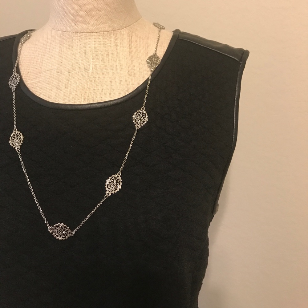 💖Faux leather patch, stitch patterned black dress