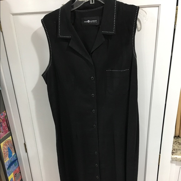 Black button-down dress linen/Rayon size 12 - Picture 4 of 5
