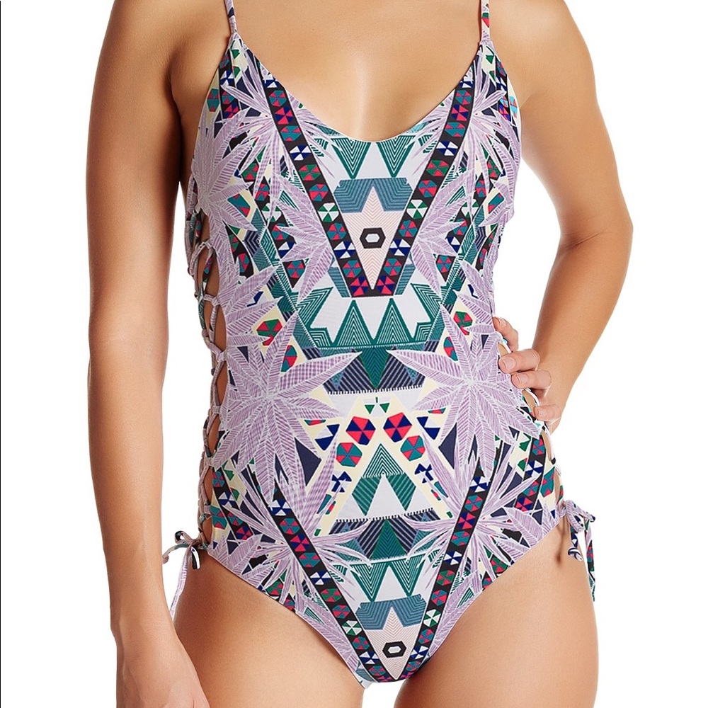 Mara Hoffman Lace up One Piece Swimsuit