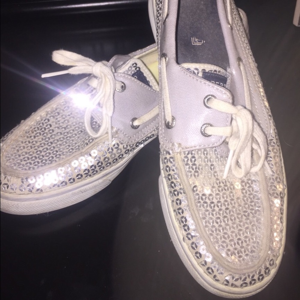 Sperry Silver Sequined Boat Shoes