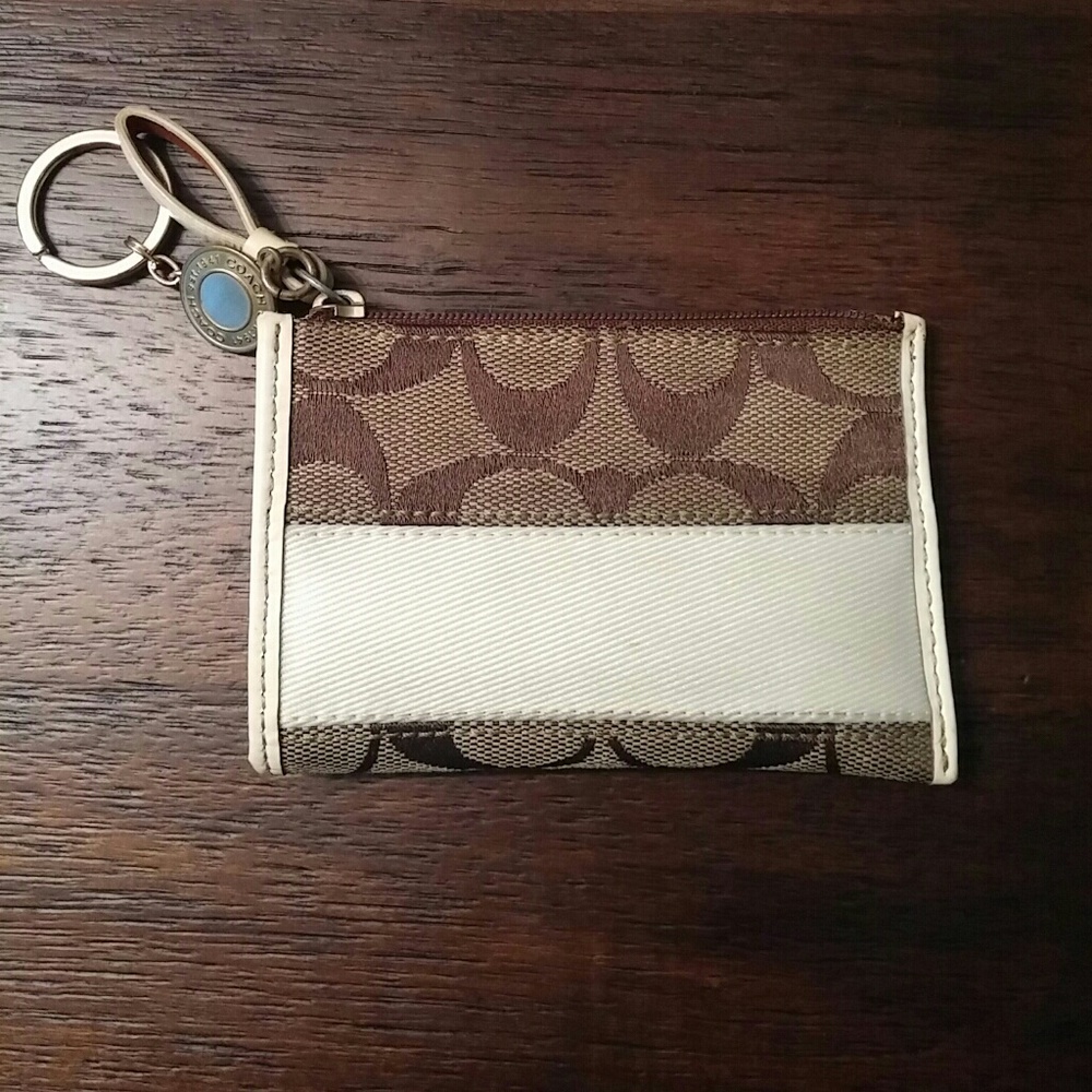 Coach white signature wristlet/key ring