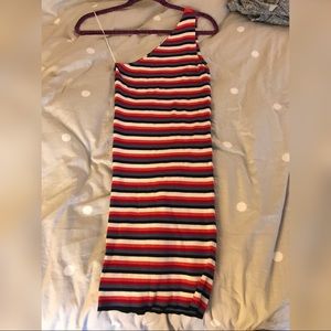 Zara Striped Rib Knit One Shoulder Dress