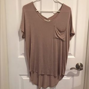 tan v-neck tshirt with pocket