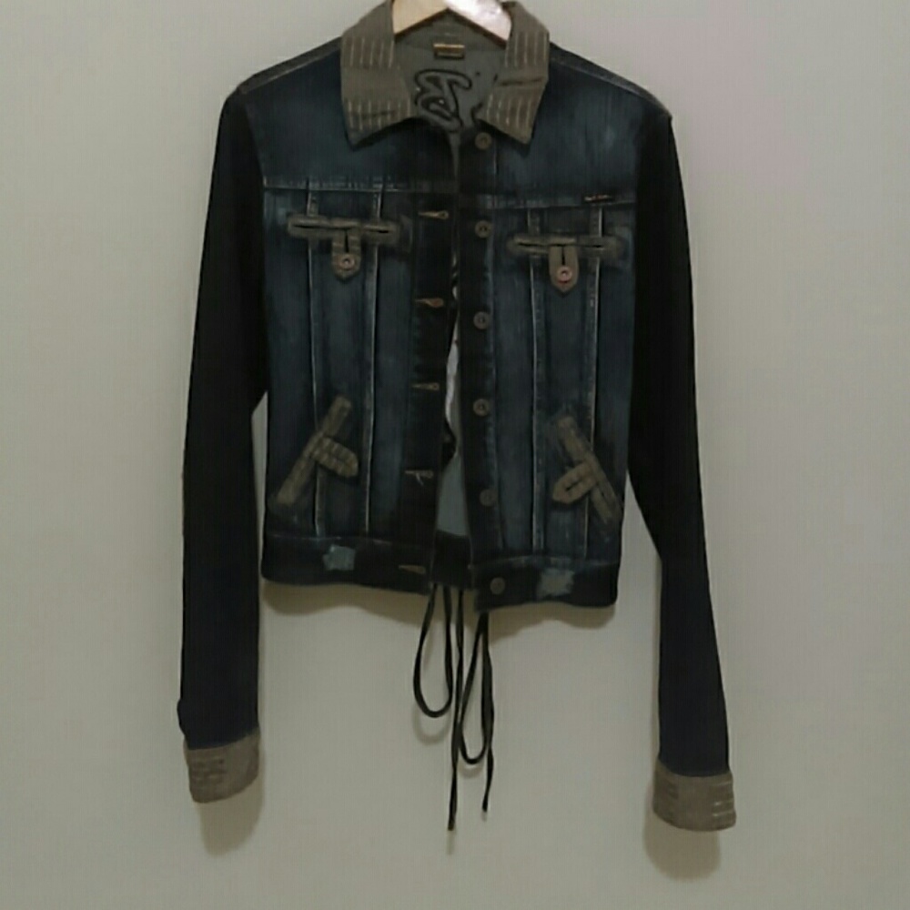 Apple bottom denim lace up back jeans jacket
