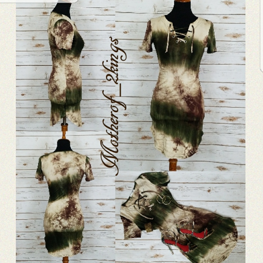 🏆HP🏆💥LAST ONE💥💚 TIE DYE "LACE UP" TEE DRESS - Picture 3 of 4