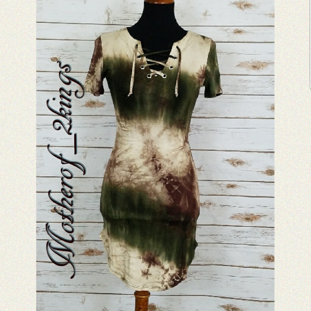 🏆HP🏆💥LAST ONE💥💚 TIE DYE "LACE UP" TEE DRESS - Picture 4 of 4