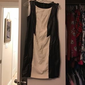 Black and white dress with leather trim