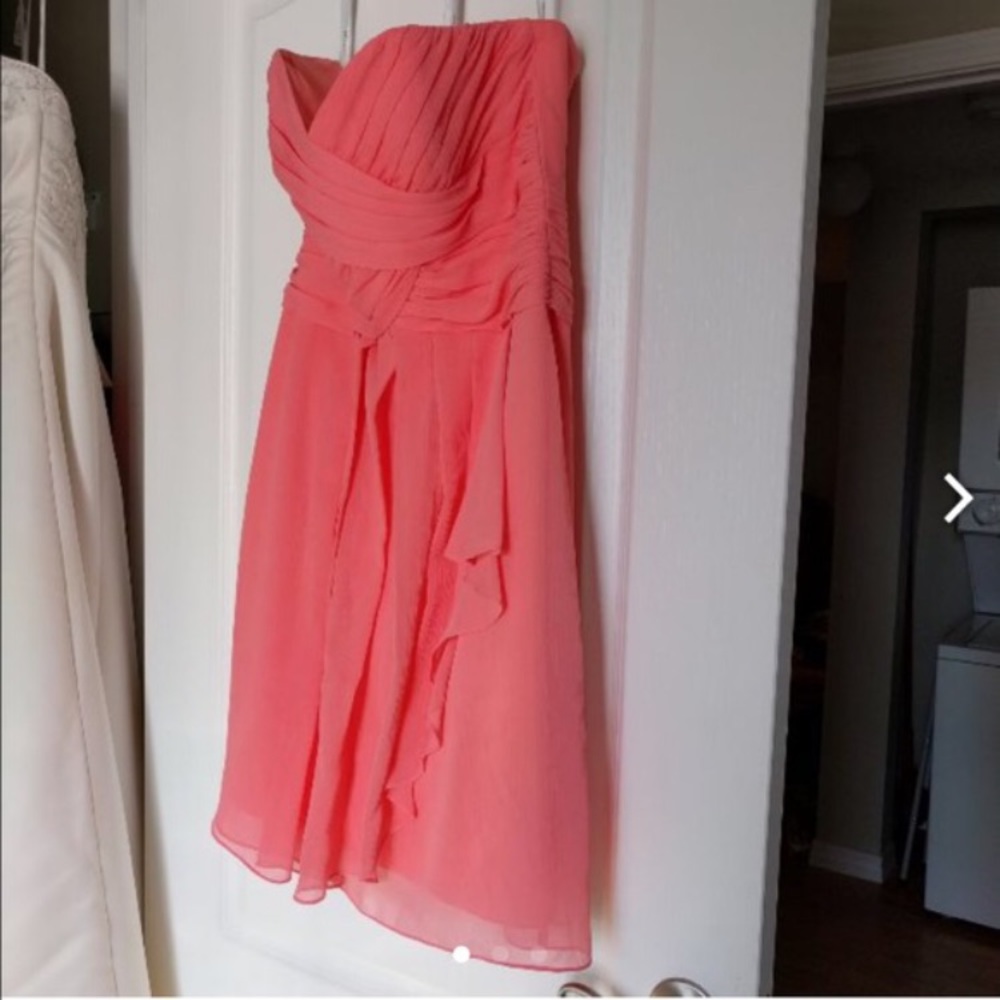 Davids bridal chiffon knee length strapless dress