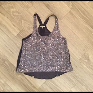 TCEC silver sequin and navy sheer tank top