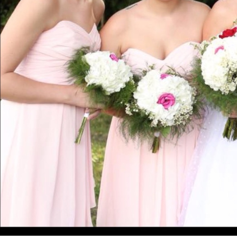 Davids bridal chiffon knee length strapless dress