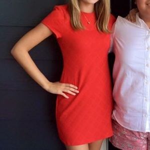 Women's red shift dress.