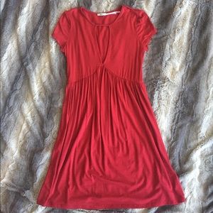 Women's red keyhole dress.
