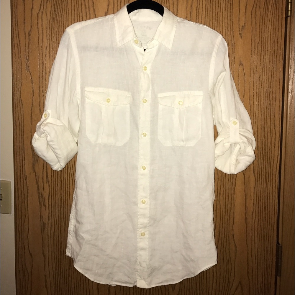 White linen J. Crew button up