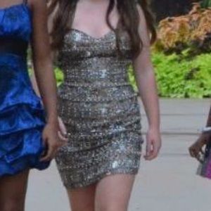 Short gold sequenced homecoming dress