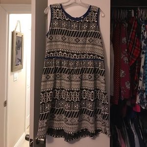 Blue, black and white dress