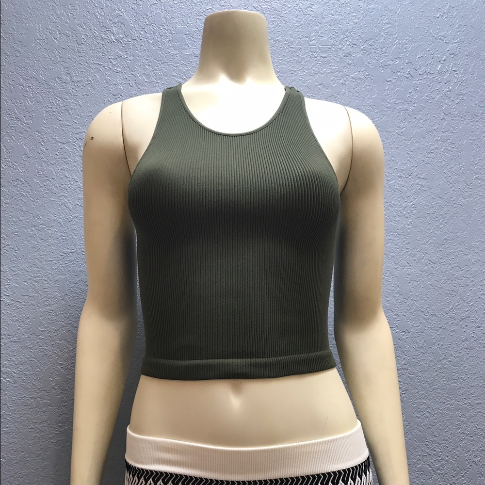 Olive ripped crop top, BCBG