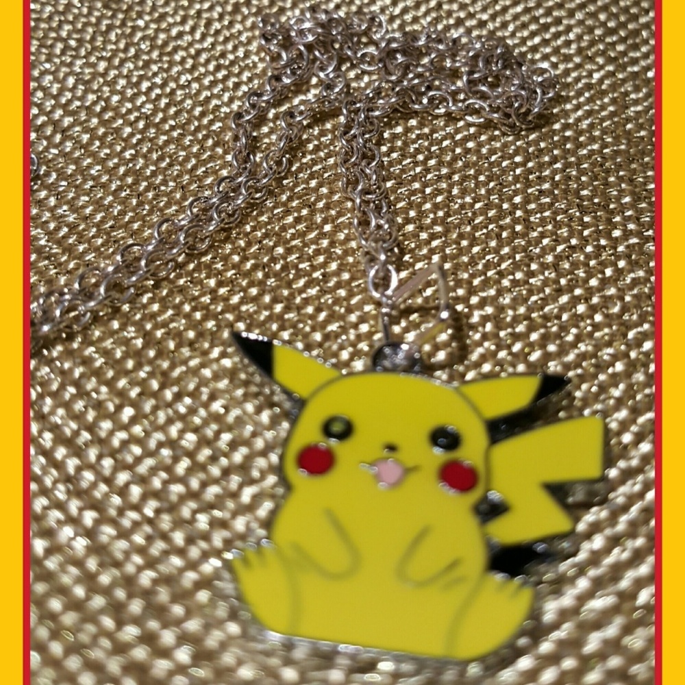 Pikachu Necklace Silvertone Chain Necklace Lobster Claw Closure NEW