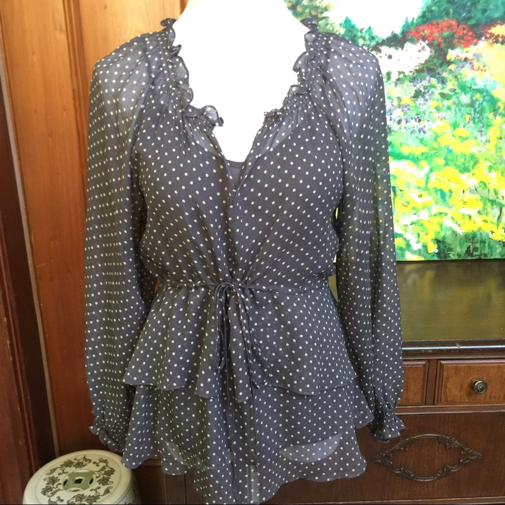 • Gray Polka Dot Sheer Blouse •