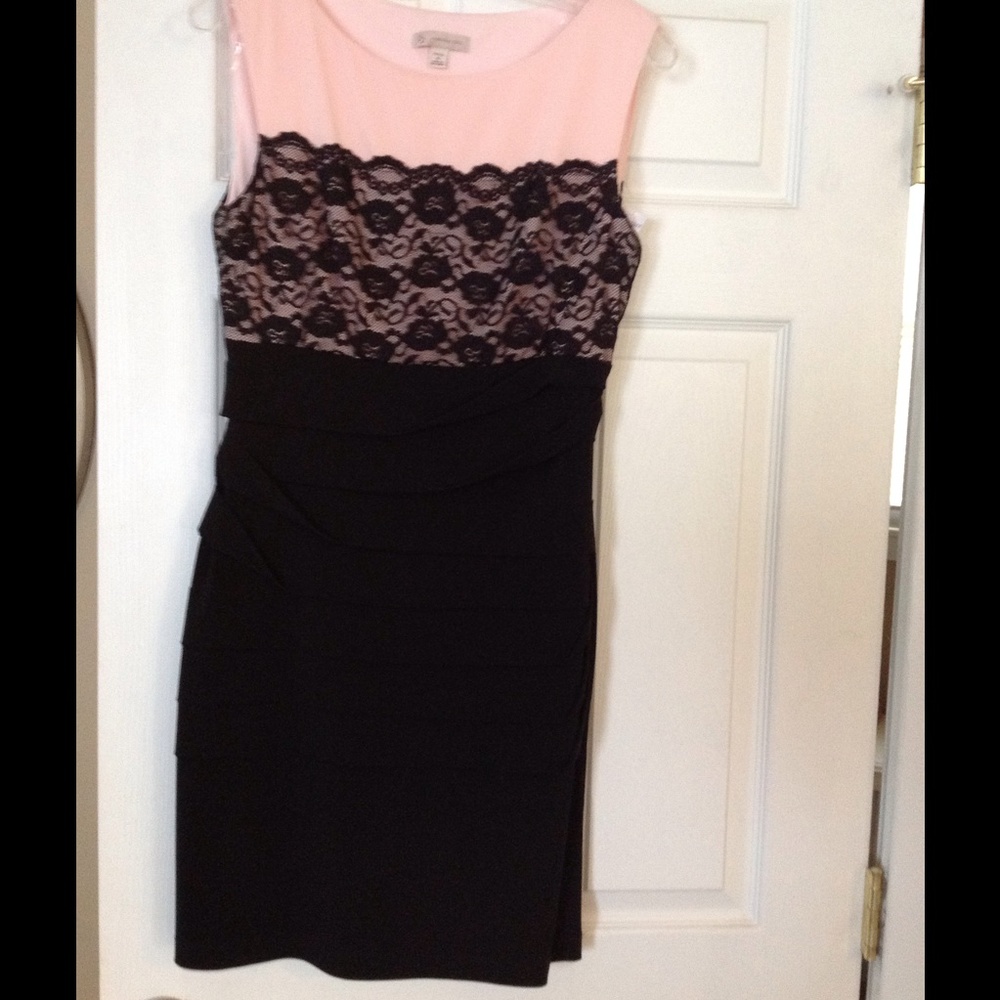 Dress Barn Black and Pink lace Dress Petite Size 6