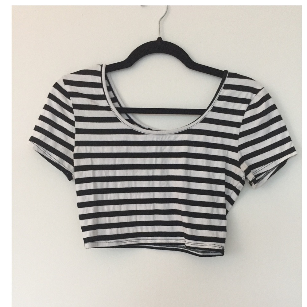 F21 Black and White Striped Crop Top