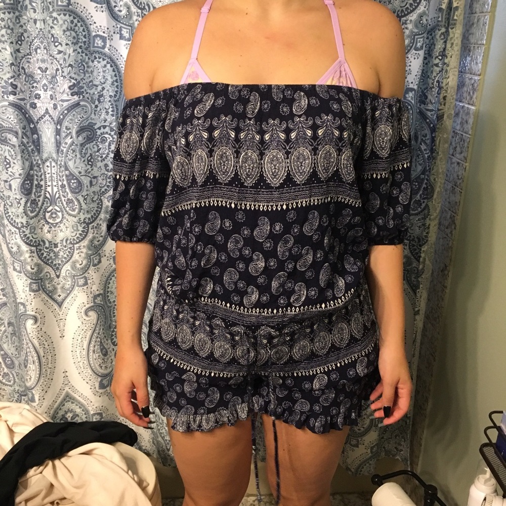 Paisley navy romper