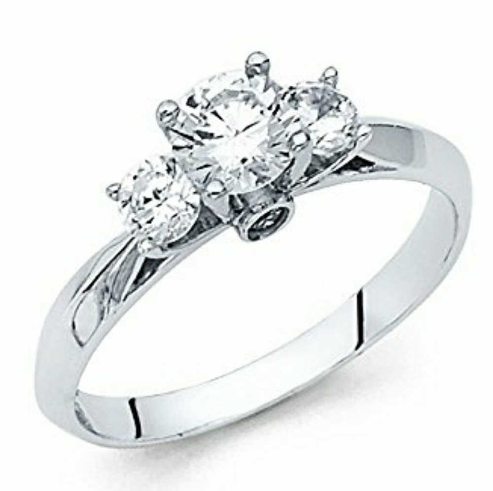 14k Solid White Gold 3 stone Engagement Ring - Picture 1 of 13