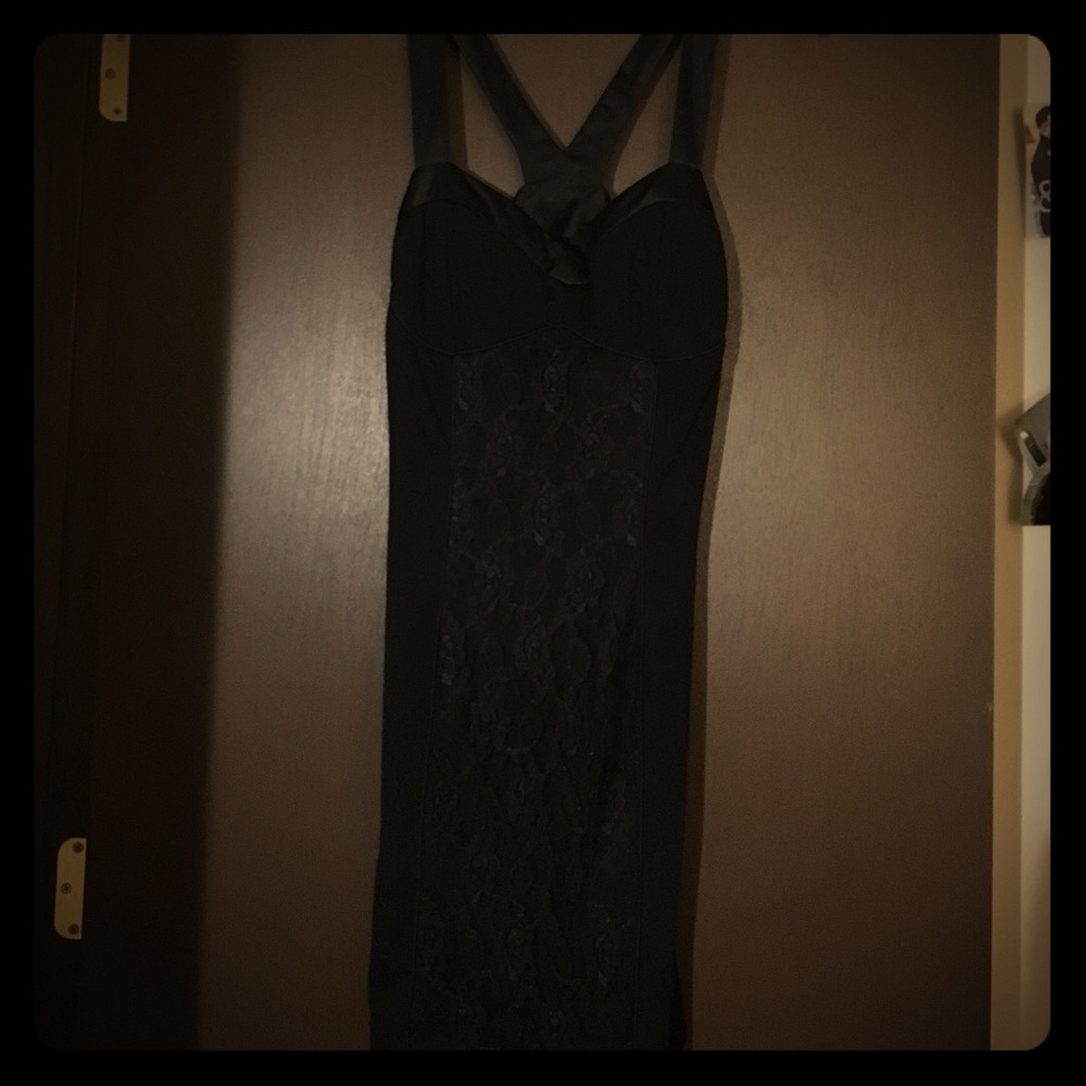 Open back, half lace little black dress