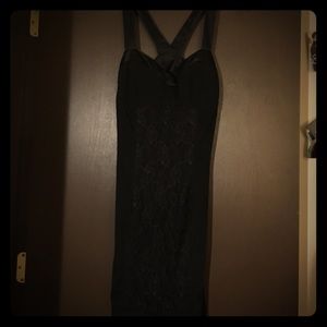 Open back, half lace little black dress