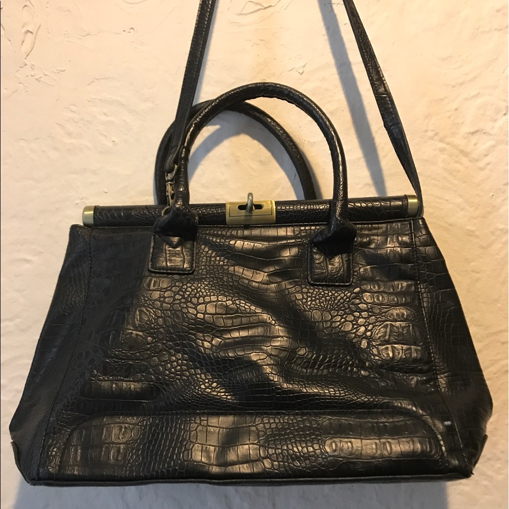 Bueno Faux Crocodile Black Satchel