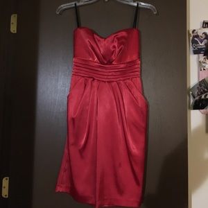 Strapless satin red dress