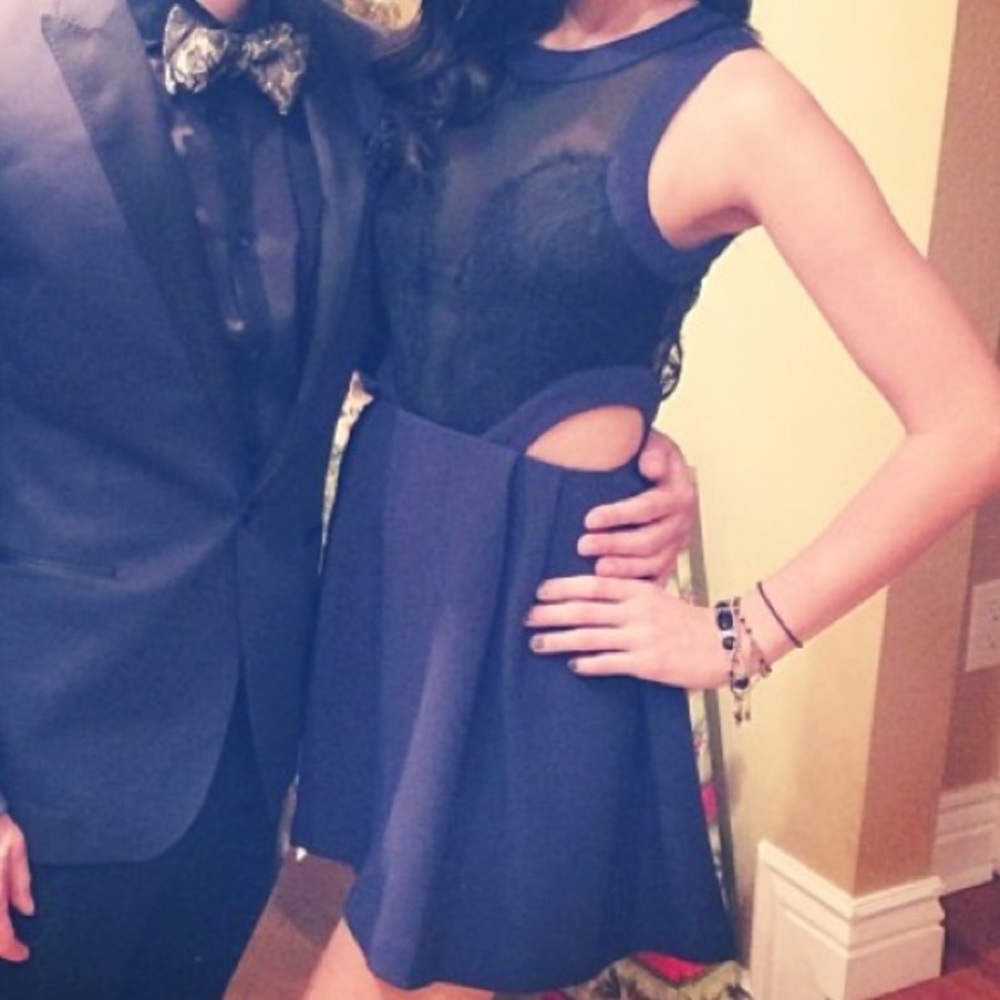 Blue & black dress with lace & cut outs!