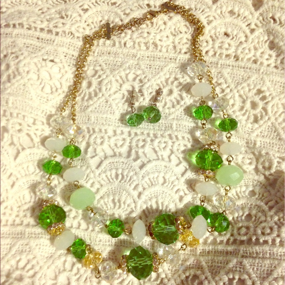 Green Statement Necklace & Earrings