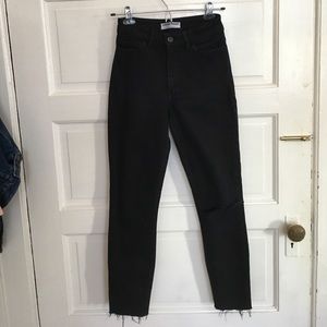 AA Distressed Black High Rise Skinnies