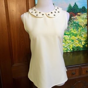 • Ann Taylor White Top with Jeweled Collar •