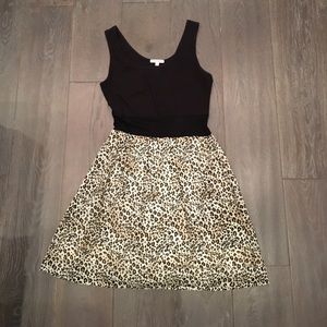 Black and leopard colorblock fit-and-flare dress