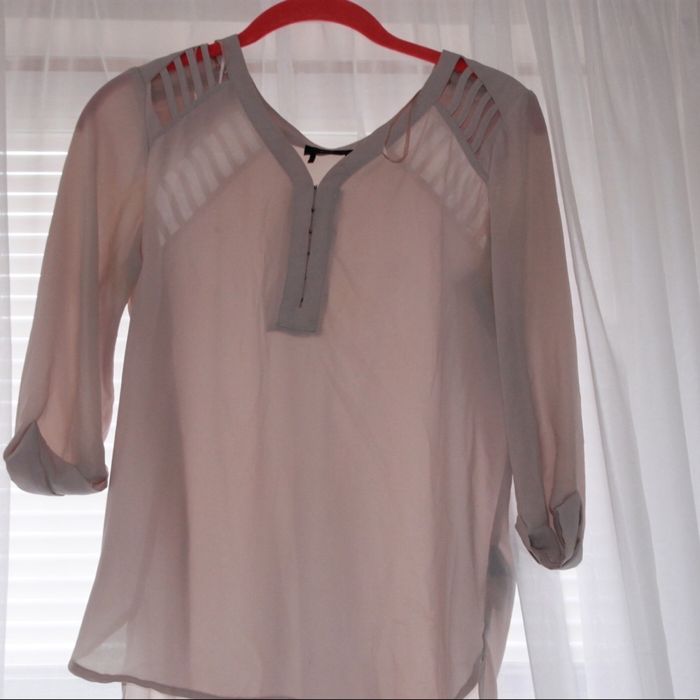 Nude pink sheer blouse with 3/4 length sleeves