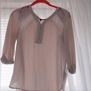 Nude pink sheer blouse with 3/4 length sleeves