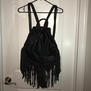 Black leather fringed purse