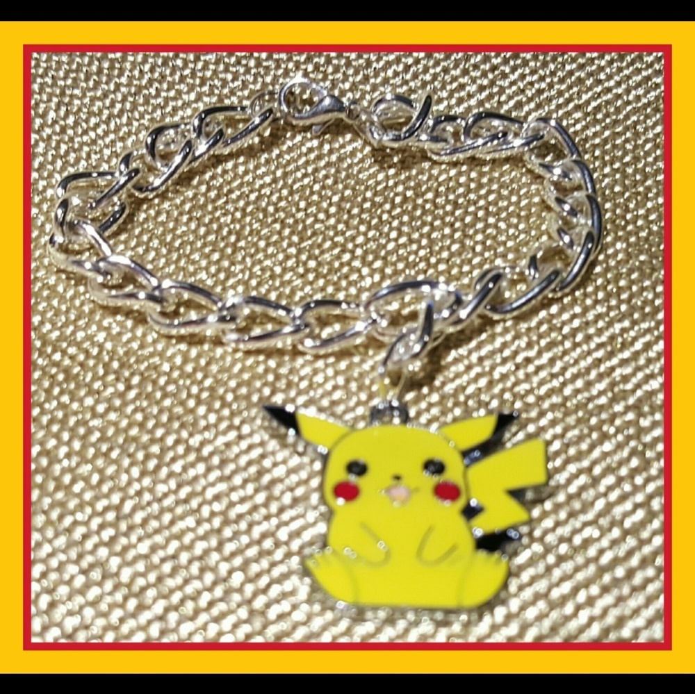 Pikachu Bracelet Silvertone Charm Lobster Claw Closure NEW