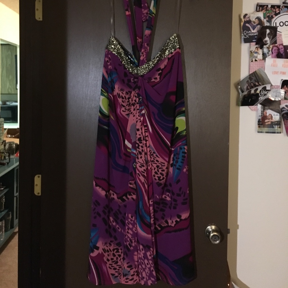 Multi color halter mid length dress