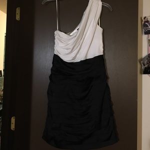One shoulder black and white cocktail dress