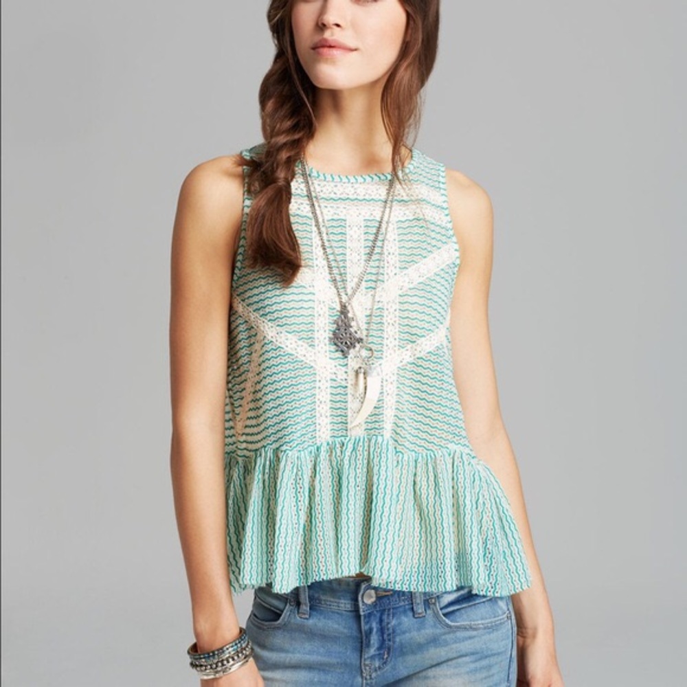 Free People Peplum Embroidered Knit Top ⭐️