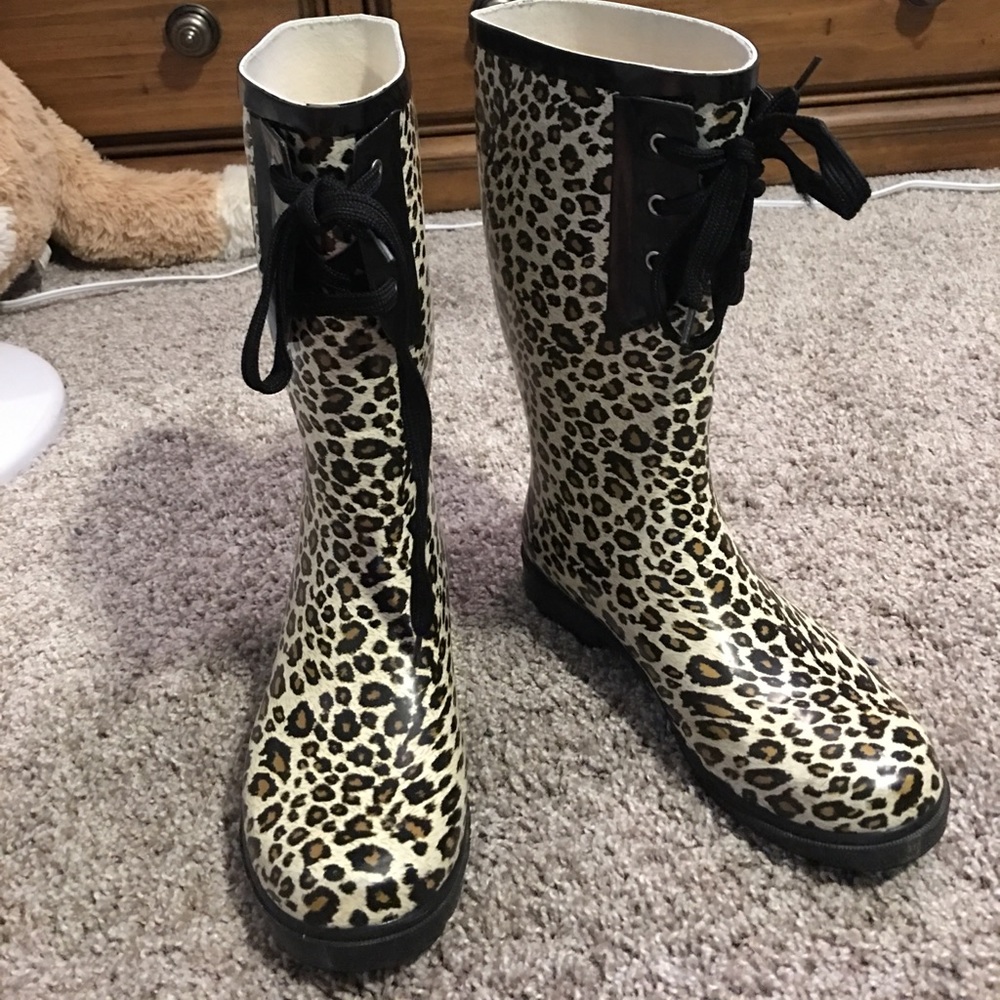 Leopard print rain boots