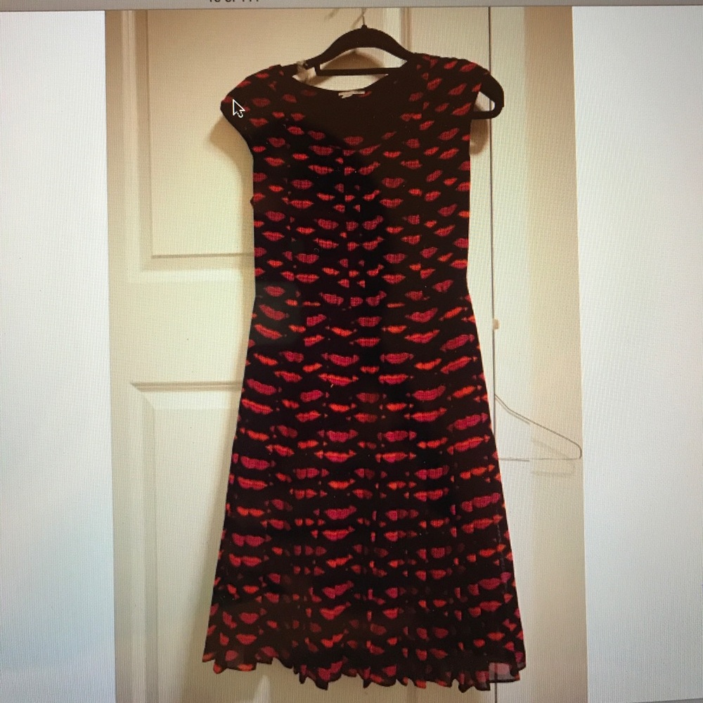 Halogen pleated Navy Lip print dress 8P