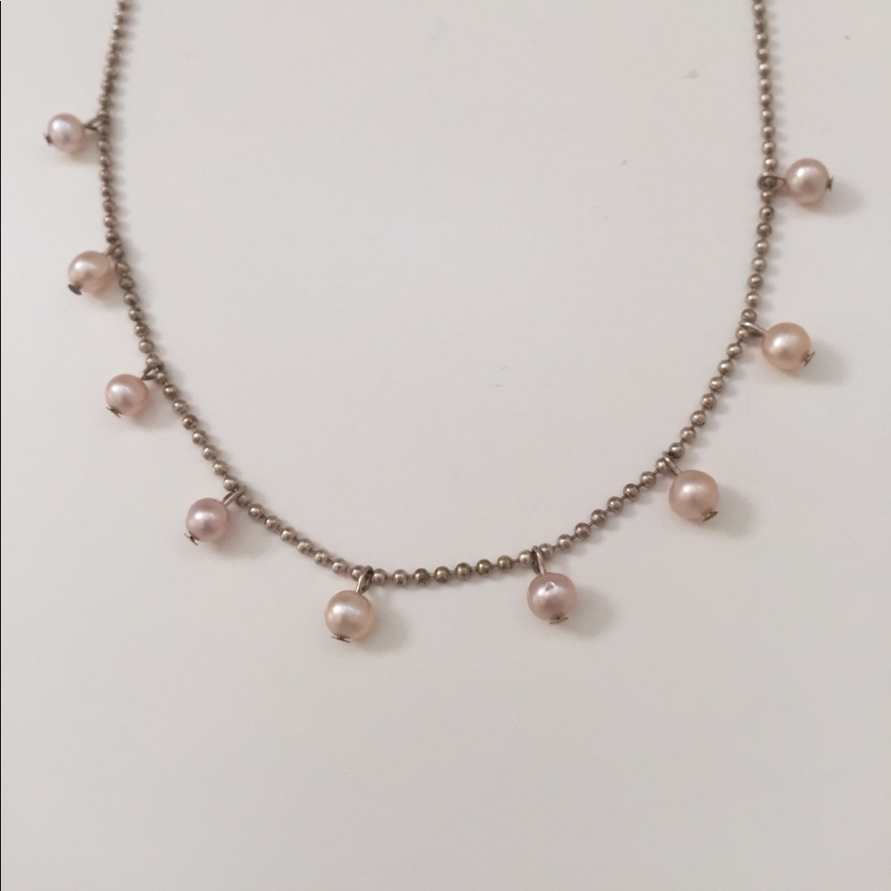 Silver Pink Pearl Necklace - Picture 2 of 4
