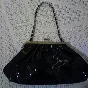 Black patent leather evening bag