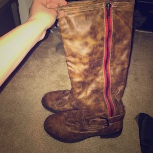 Madden Girl Brown Tall Boots with Contrast Zipper