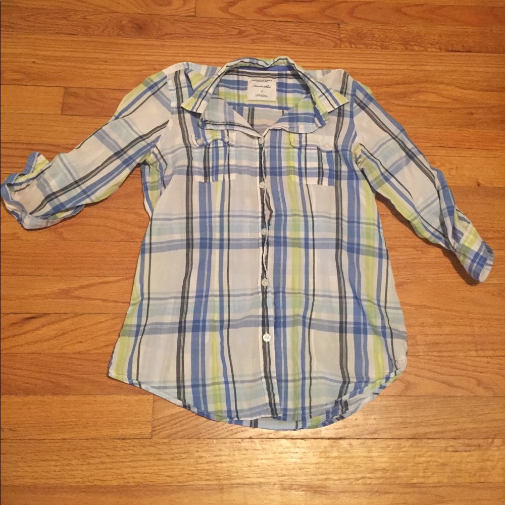 American Eagle blue/green plaid button down