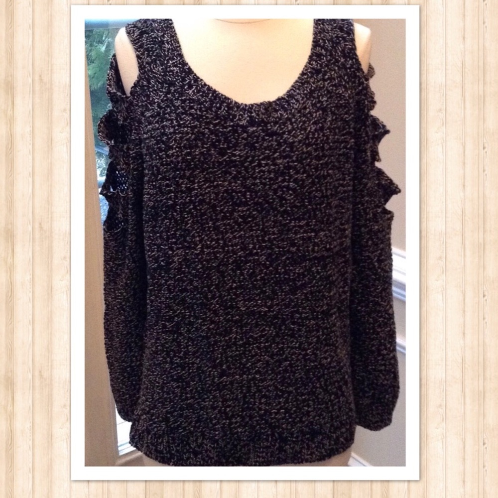 Cold Shoulder Sweater with ladder sleeves