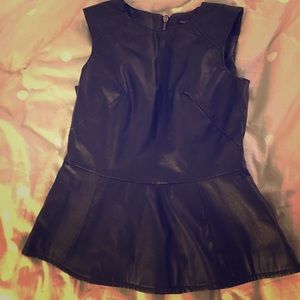 Black Vegan Leather Peplum Top